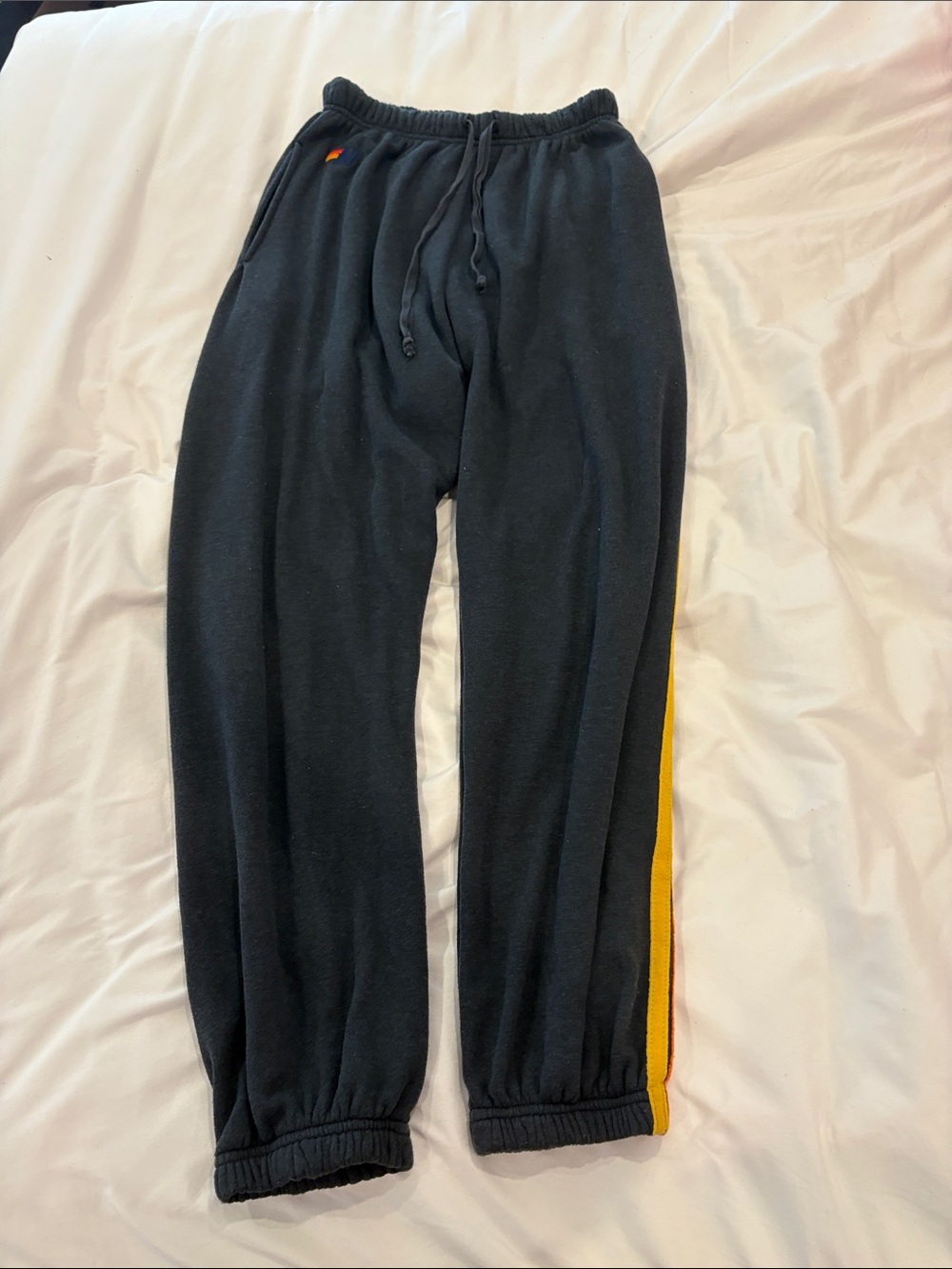 Black Sweatpants with Yellow Side Stripe